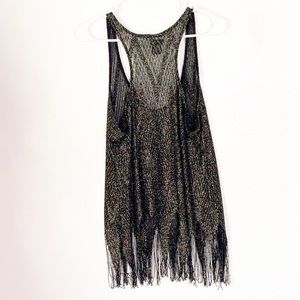 Daytrip Black and Gold Fringe Tank Top